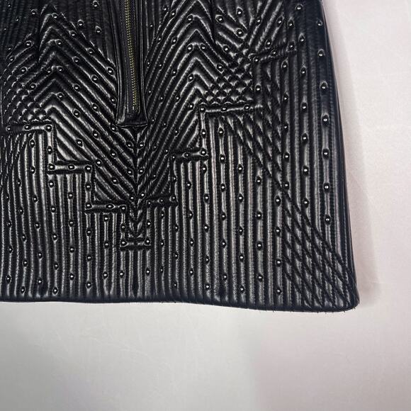 New The Jetset Diaries Black Medium Studded Lamb Leather Mini Skirt Exposed Zip - Picture 6 of 10